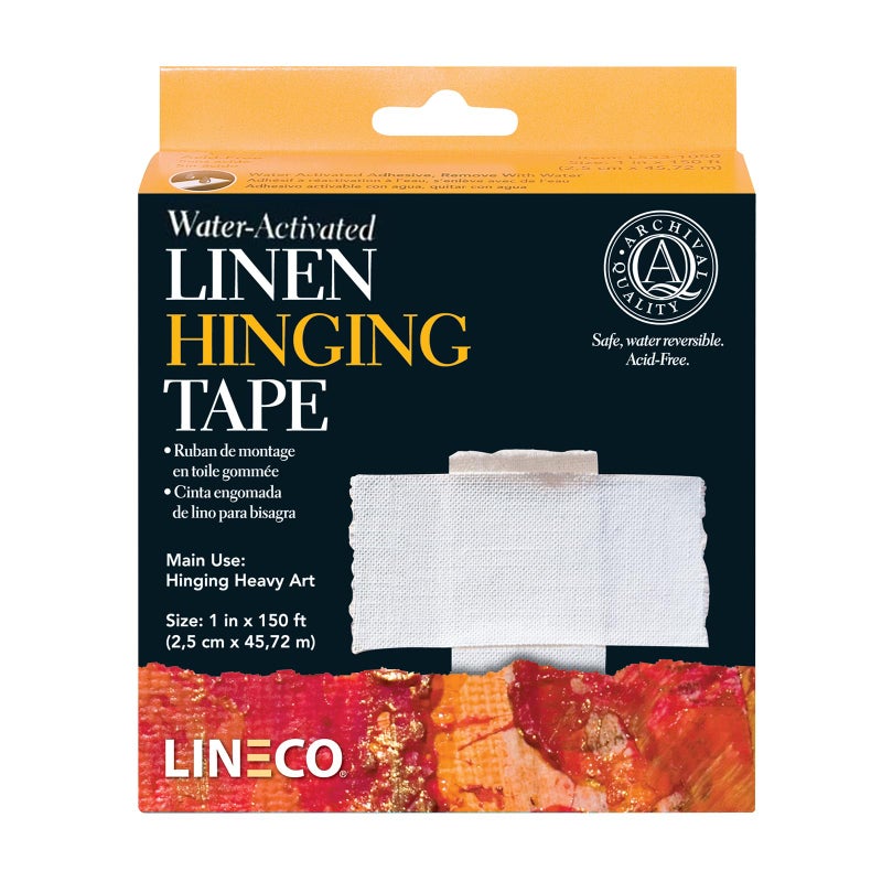 لينيكو شريط الكتان المنشط بالماء من Lineco، شريط لاصق ذاتي درجة الحموضة محايد خالٍ من الأحماض لتعليق الأعمال الفنية والصور والملصقات والحصائر، 1 بوصة × 50 ياردة. لفافة - Image 1